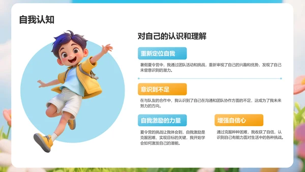 蓝色卡通风暑假夏令营活动汇报PPT模板