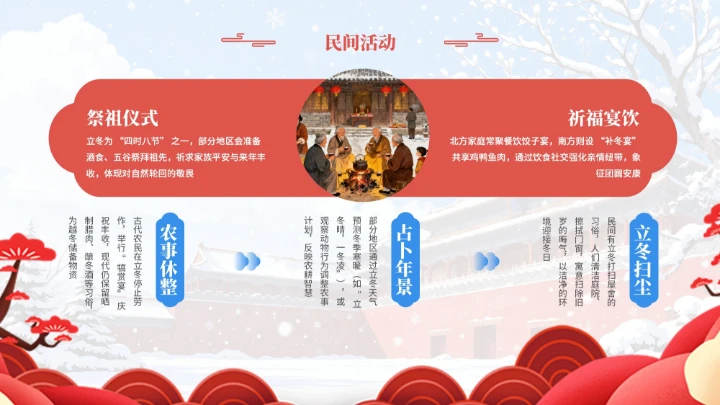 蓝红色中国风立冬PPT模板