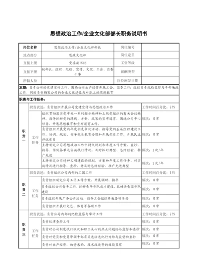 思想政治工作企业文化部部长职务说明书.docx