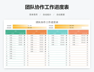 团队协作工作进度表
