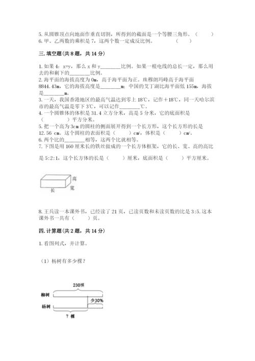 翠屏区六年级下册数学期末测试卷精品及答案.docx