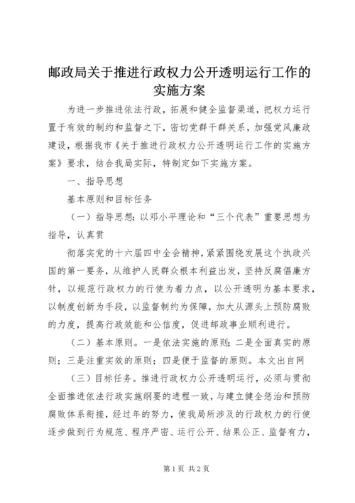 邮政局关于推进行政权力公开透明运行工作的实施方案 (6).docx