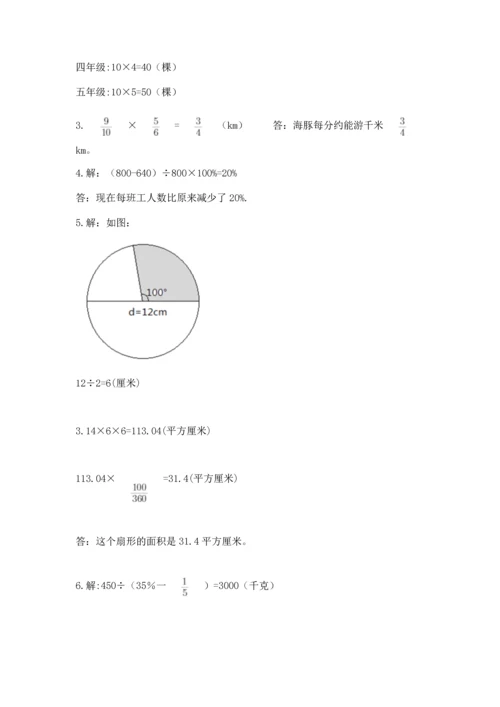 人教版六年级上册数学期末测试卷及答案1套.docx