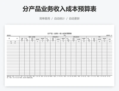 分产品业务收入成本预算表