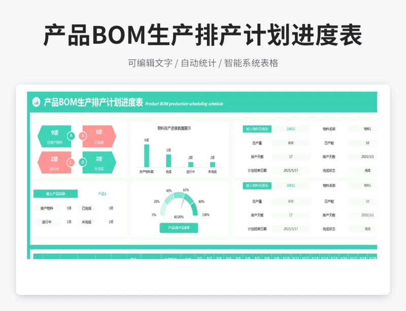 产品BOM生产排产计划进度表-带日历
