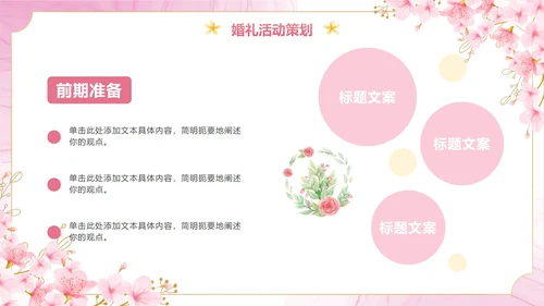 清新梦幻粉色花卉浪漫宴会西式婚礼策划PPT模板