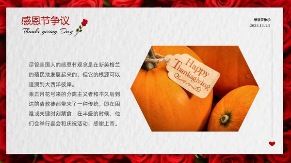 红色玫瑰温馨爱在感恩节感恩节介绍PPT
