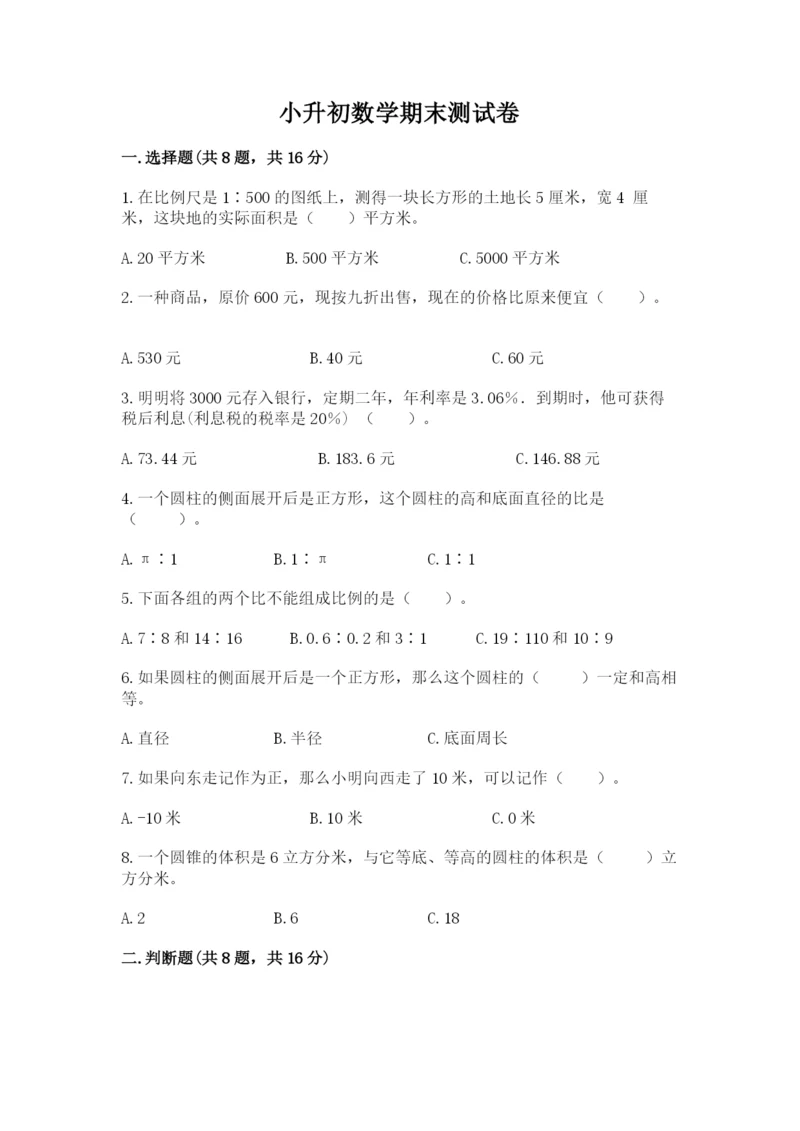 小升初数学期末测试卷重点.docx