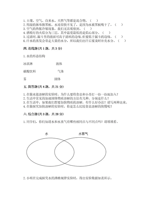 教科版科学三年级上册第一单元水测试卷含答案达标题