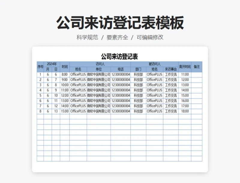 公司人员来访登记表