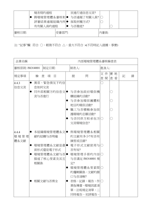 ISO14001环境管理全新体系审核通用检查表.docx