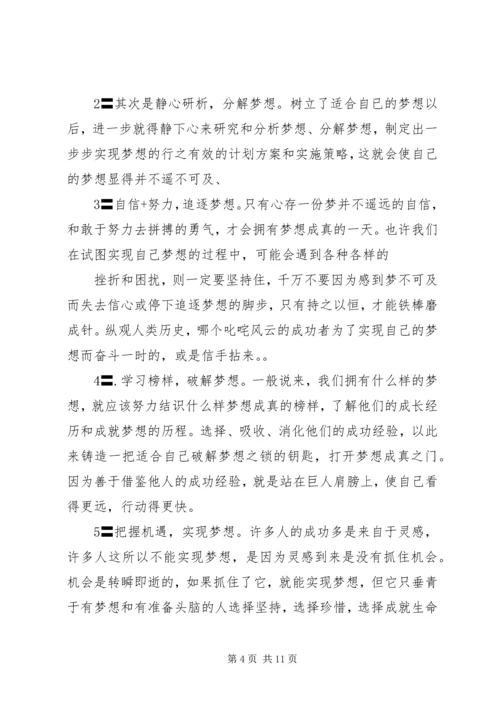 关于梦想在路上的主题演讲稿范文.docx