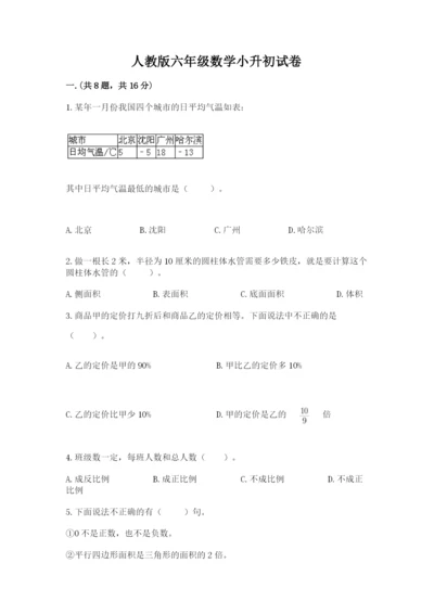 人教版六年级数学小升初试卷（精练）.docx
