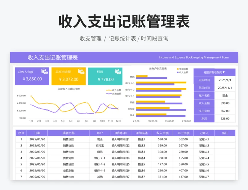 收入支出记账管理表