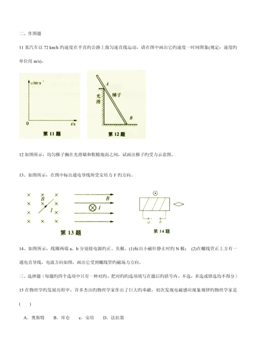 2023年上海市高中学业水平考试物理模拟试卷.docx